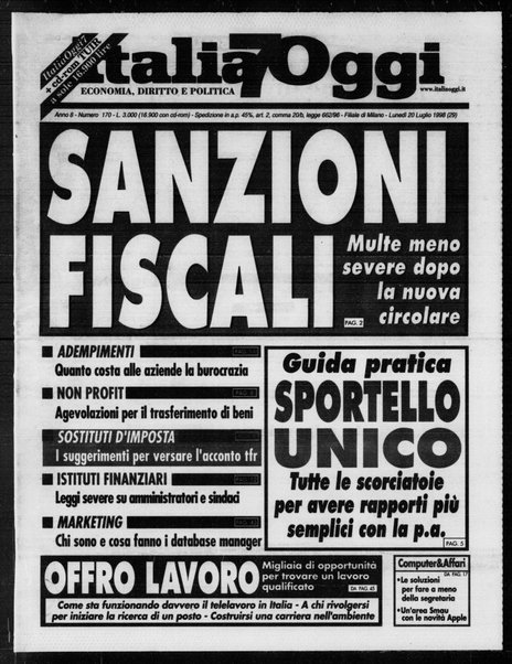 Italia oggi : quotidiano di economia finanza e politica